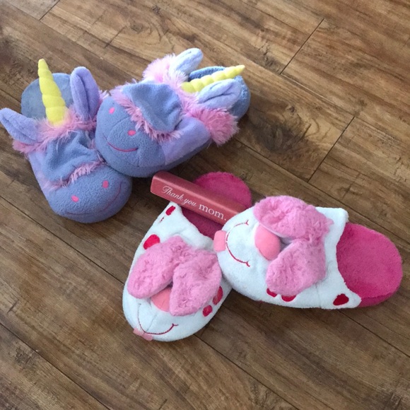 Girls Stompeez Bunny and Unicorn slippers